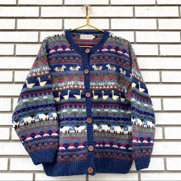L.L. Bean Sweaters - Vintage L.L. Bean Animal Cardigan Wool Sweater